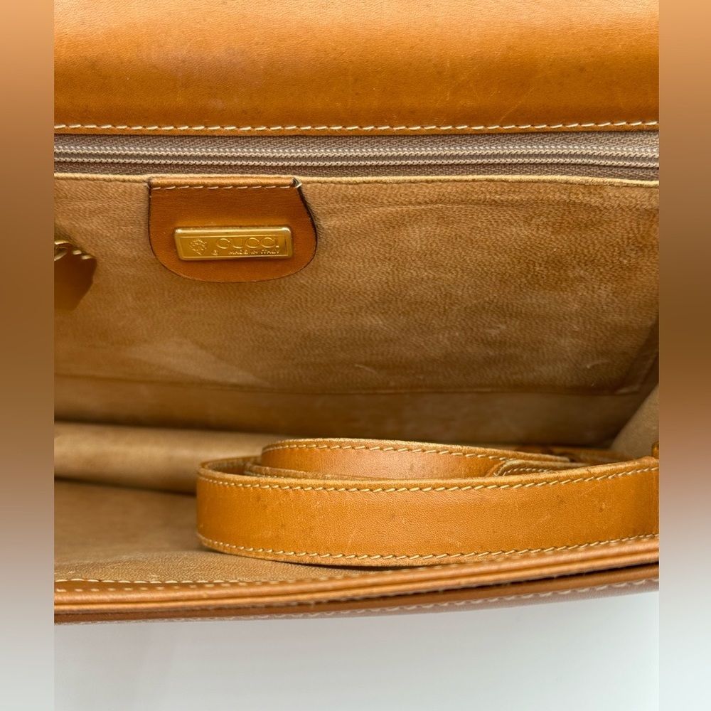 Gucci-Authentic-Vintage All Leather 2 Way Handbag Camel - Picture 10 of 13